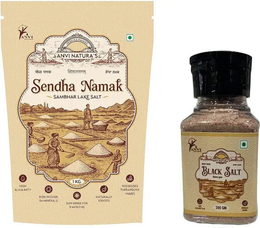 anvi natura's Sendha + kala namak Black Salt  (1200 g, Pack of 2)