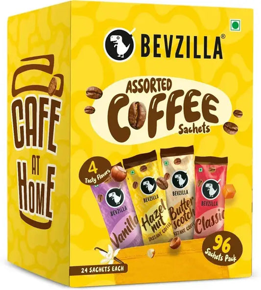 Bevzilla Powder - 96 Sachets Box Flavour,24 Sachets Each Flavour Instant Coffee  (96 x 2 g, Assorted Flavoured)