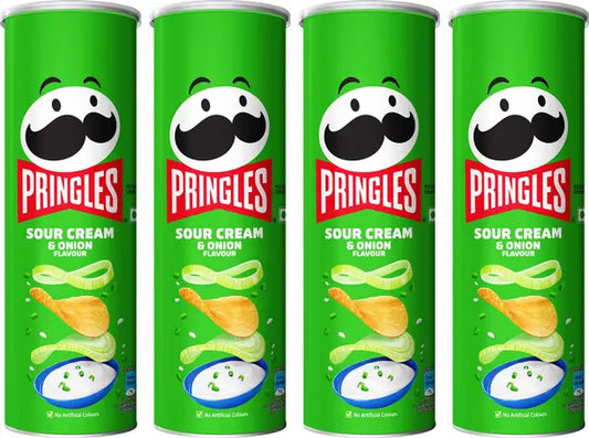 Pringles Potato Chips Sour Cream & Onion Flavor Pack of 4, Crispy Snack for Game Nights Chips  (4 x 107 g)