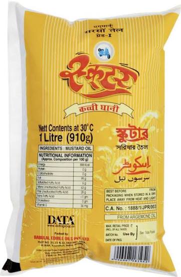 Scooter Mustard Oil 1 Litre Poly Pouch