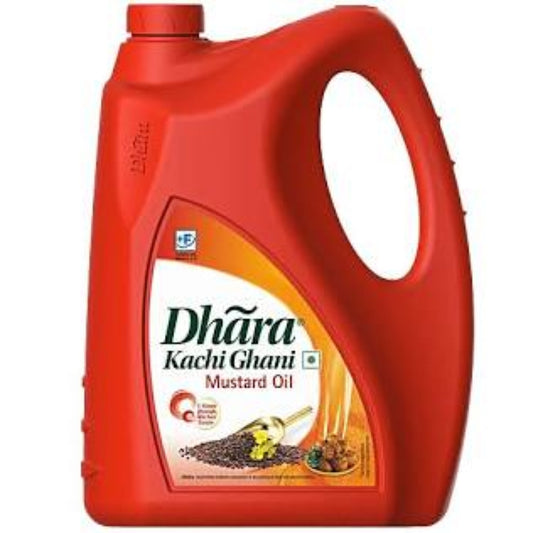Dhara Kachi Ghani Mustard Oil (100% Pure Cold Pressed Sarson ka Tel) 5L (jar)