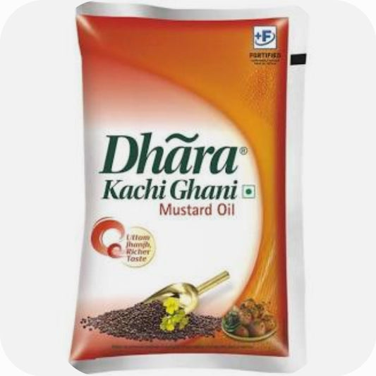 Dhara Kachi Ghani Mustard Oil (100% Pure Cold Pressed Sarson ka Tel) 1L (pouch)