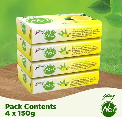 Godrej No. 1 Lime & Aloe Vera Soap (Pack of 4x150g)